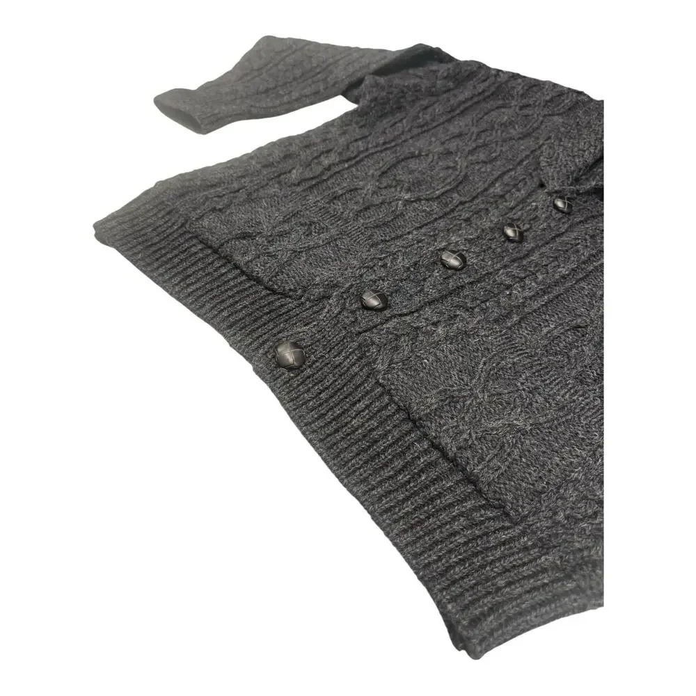 Aran Crafts Women's Gray Irish Wool Cable Knit Shawl Collar Cardigan Casual - Picture 6 of 7